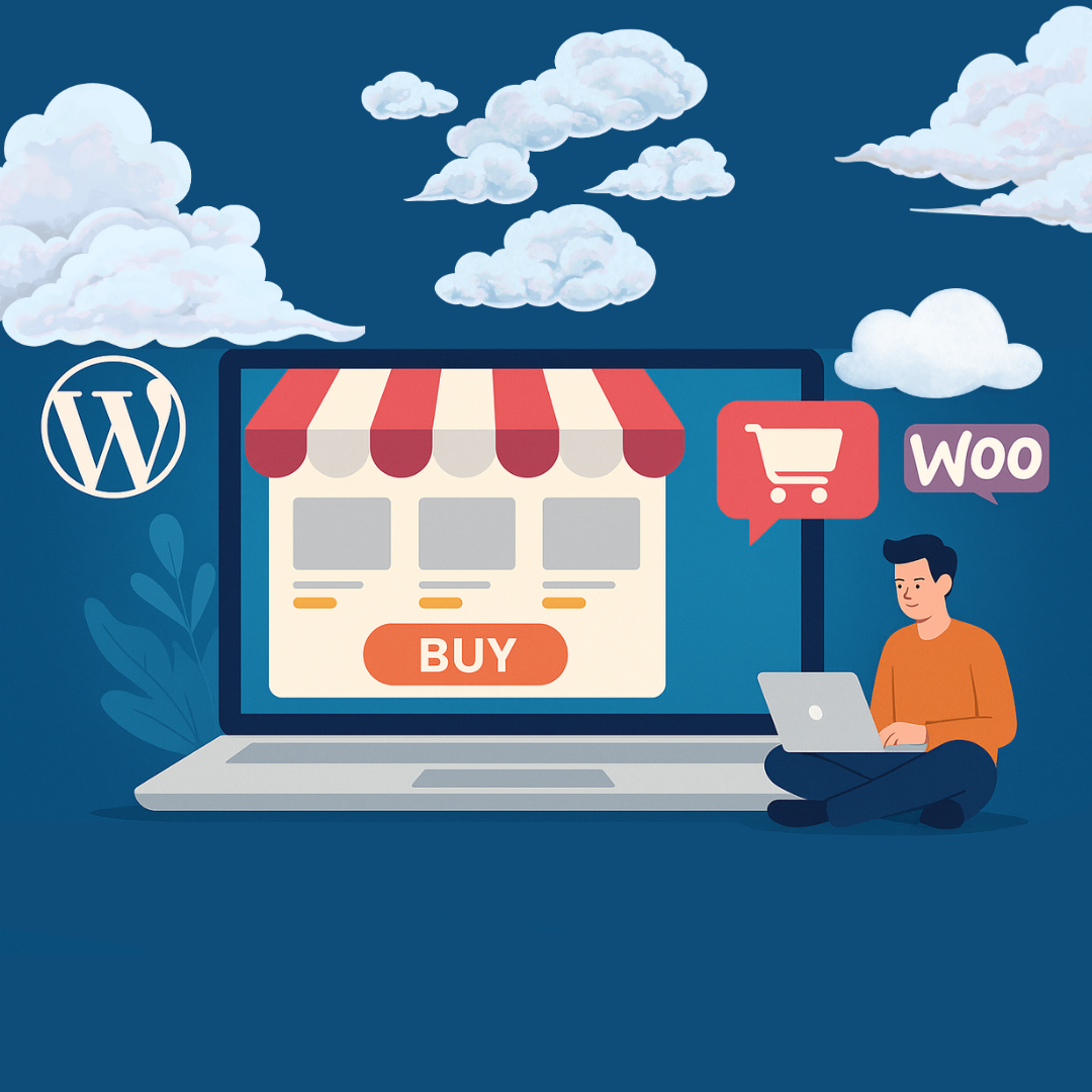 Persona configurando una tienda online en WordPress con WooCommerce desde su portátil.