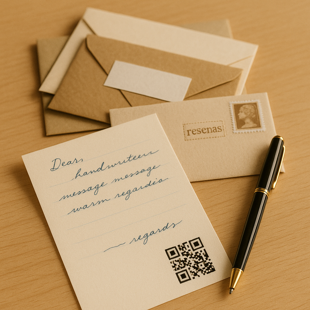 Carta escrita a mano con código QR para aumentar reseñas en Google Maps de un negocio local.